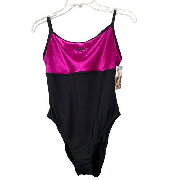 Vintage Y2K Mossimo Swimsuit One Piece XL Metallic Pink Black Tank Tie NWT - Picture 1 of 7